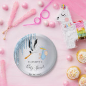 Baby Dusche Silberblauer Storchjunge Pappteller (Party)