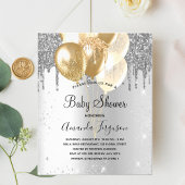 Baby Dusche Silbergoldballons Einladung Flyer