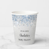 Baby Dusche Silberjunge Glitzer Blau Monogramm Pappbecher (Rückseite)