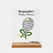 Baby Dusche Silver Yellow Green Rattle Acrylschild (Vorderseite)