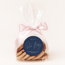 Baby Dusche Skript moderne marineblau elegant Runder Aufkleber