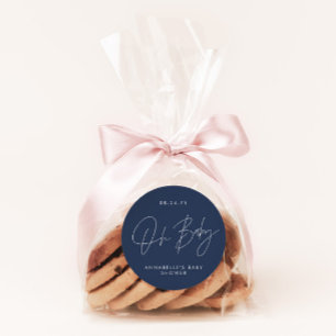 Baby Dusche Skript moderne marineblau elegant Runder Aufkleber