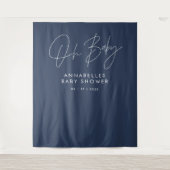 Baby Dusche Skript moderne marineblau elegant Wandteppich (Vorderseite)