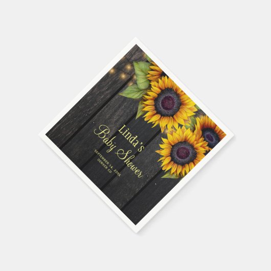 Baby Dusche Sonnenblume Barnwood rustikal Serviette (Ecke)