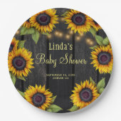 Baby Dusche Sonnenblumen rustikales Stallholz Pappteller (Vorderseite)