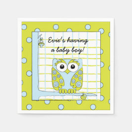 Baby Dusche Standard Cocktail Napkin Blue Owl Serviette