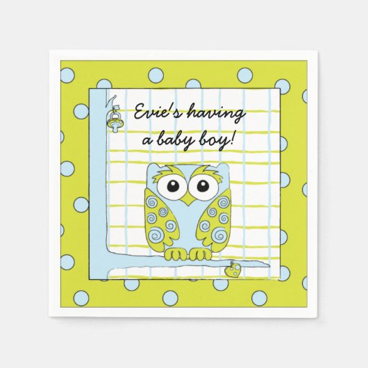 Baby Dusche Standard Cocktail Napkin Blue Owl Serviette (Vorderseite)