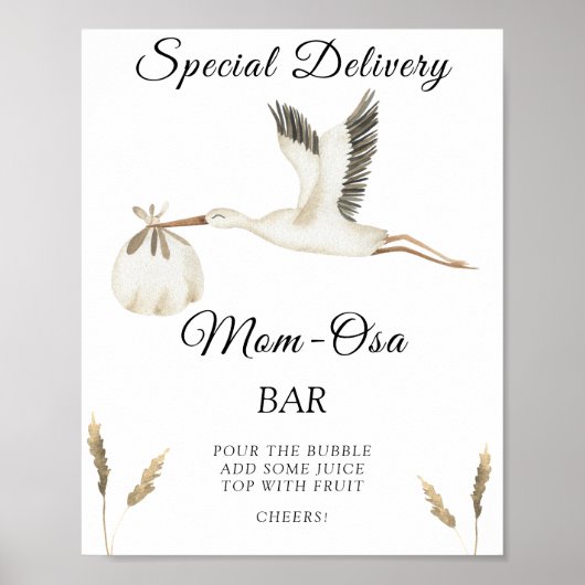Baby-Dusche Storch - Momosa Bar Poster (Vorne)