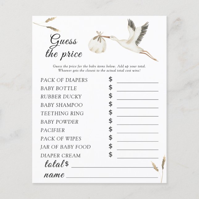 Baby-Dusche Storch - Raten Sie mal das Preis Spiel (Vorderseite)