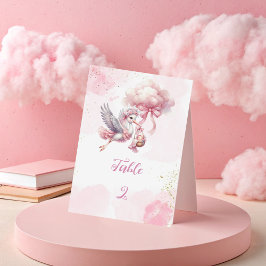 Baby-Dusche Stork - Rosa Wolken und goldenes Funke Tischnummer