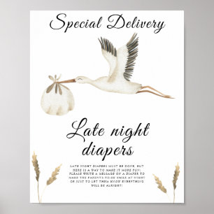 Baby-Dusche Stork - Späte Nacht Windeln Spiel Poster