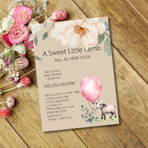 Baby Dusche Sweet Little Lamb Pink Ballon Einladung