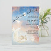 Baby Dusche, Sweet Sleeping Bunny on Moon Einladung (Stehend Vorderseite)