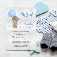 Baby Dusche Tedbear Bärenjunge Blau Silber
