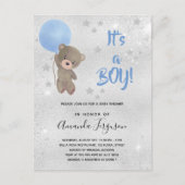 Baby Dusche Tedbear Bärenjunge Blue Silber Star Einladungspostkarte (Vorderseite)