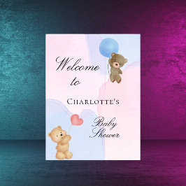 Baby Dusche Teddy Bär blau pinkfarbenes Geschlecht Poster