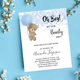 Baby Dusche Teddy Bär Blue Budget Einladung Flyer