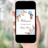 Baby Dusche Teddy Bär Pampas Gras Blau Junge Poster