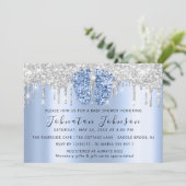 Baby Dusche Tropfen Glitzer Blue Feet Gray Boy Gir Einladung (Stehend Vorderseite)