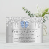 Baby Dusche Tropfen Glitzer Blue Feet Silver Einla Einladung (Stehend Vorderseite)