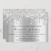 Baby Dusche Tropfen Glitzer Feet Gray Spark Boy Gi Einladung (Vorne/Hinten)