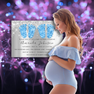 Baby Dusche Tropfen Silver Gray Feet Twins Boys Einladung