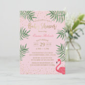 Baby Dusche Tropical Flamingo Gold Confetti Einladung (Stehend Vorderseite)