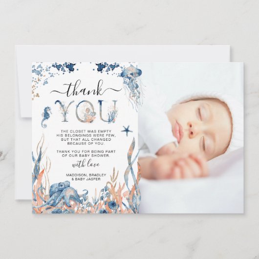 Baby-Dusche unter dem Foto Dankeskarte (Vorderseite)