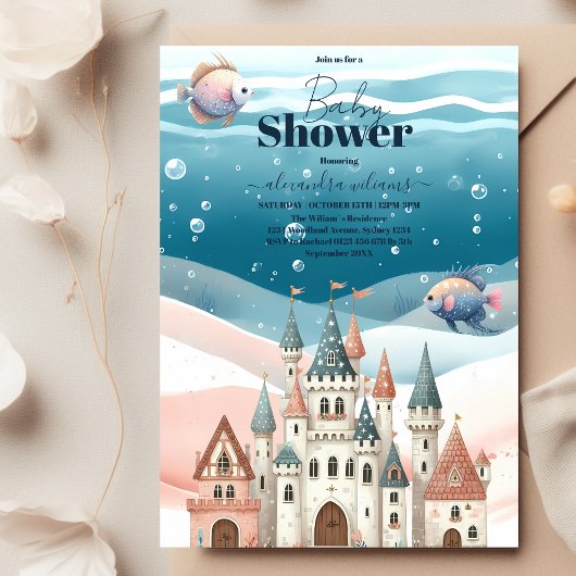 Baby-Dusche unter der Meerestierdusche Einladung