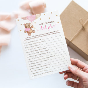Baby Dusche Vater Jokes Game Teddy Bear Pink Card Einladung