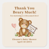 Baby Dusche Vielen Dank Beary Much Quadratischer Aufkleber (Vorderseite)