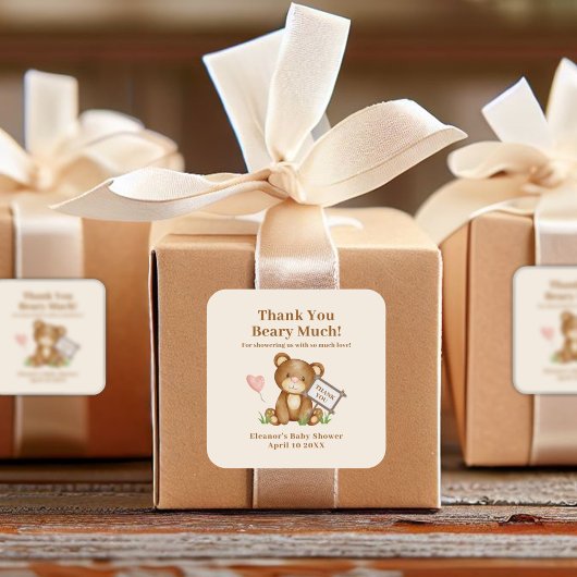 Baby Dusche Vielen Dank Beary Much Quadratischer Aufkleber