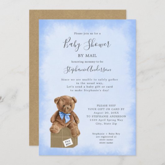 Baby-Dusche von Boy Bear per Mail Einladung (Vorne/Hinten)