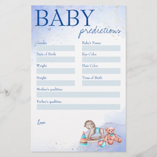 Baby Dusche Vorhersagespiel Briefpapier (Vorderseite)