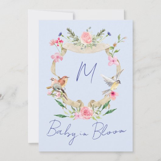 Baby Dusche Wappen Blue Monogram Einladung (Rückseite)