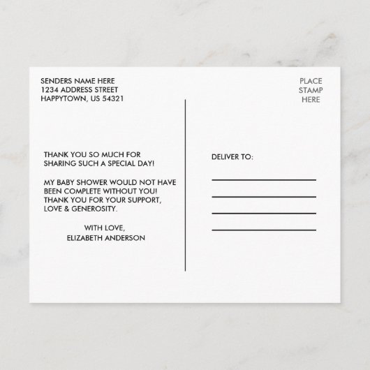 Baby Dusche Watercolor Safari Tiere Danke Postkarte (Rückseite)