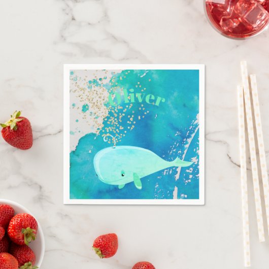 Baby Dusche Whale Sparkle Blue Nautical Personal Serviette (Beispiel)