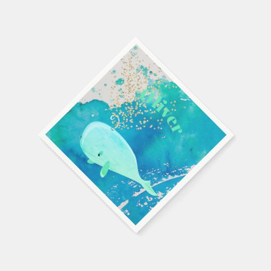 Baby Dusche Whale Sparkle Blue Nautical Personal Serviette (Ecke)