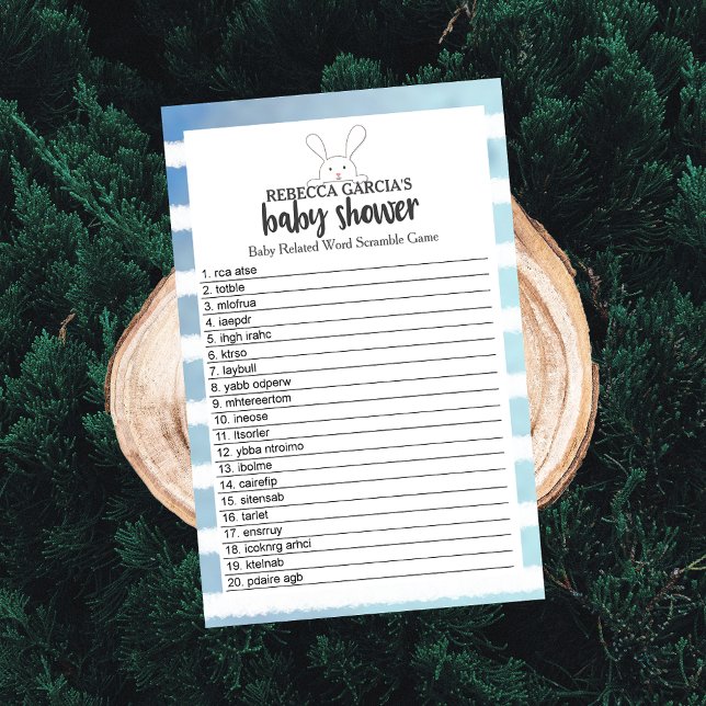 Baby Dusche White Bunny Blue Word Scramble Game (Von Creator hochgeladen)