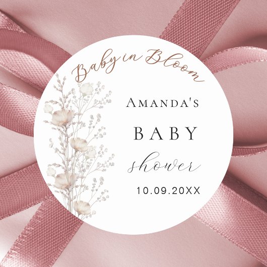 Baby Dusche Wildblume Blüte beige Creme Runder Aufkleber