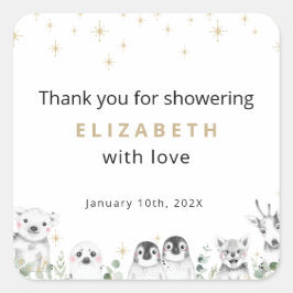 Baby Dusche Willkommen Winter Wunderland Tiere Quadratischer Aufkleber