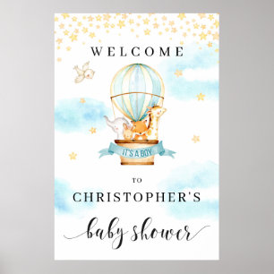 Baby Dusche Willkommensschild Heißluftballon Tiere Poster