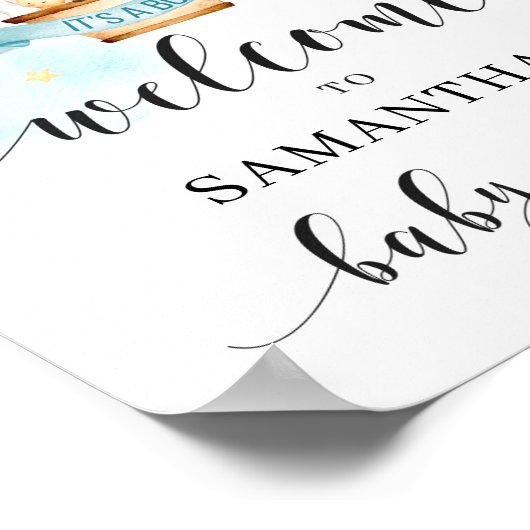 Baby Dusche Willkommensschild Heißluftballon Tiere Poster (Ecke)