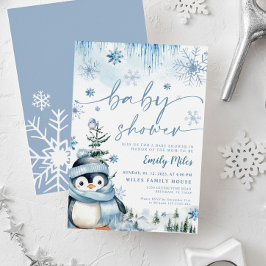 Baby Dusche Winter Penguin Blue Einladung