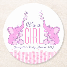 Baby Dusche zwei Elefanten es ist ein Mädchen Unte Runder Pappuntersetzer