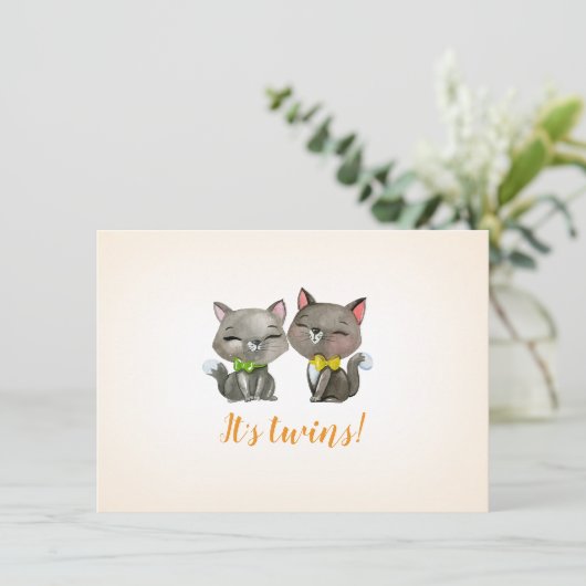 Baby-Dusche | Zwillinge | neutral | katzen Einladung (Stehend Vorderseite)