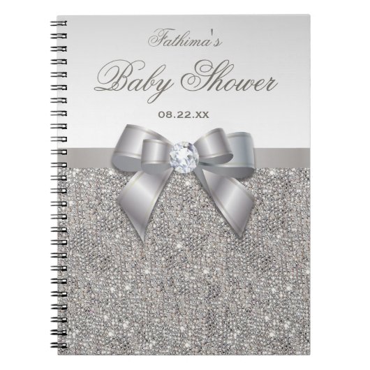 Baby-Duscheguestbook-Imitat versilbert Sequins und Notizblock (Vorderseite)