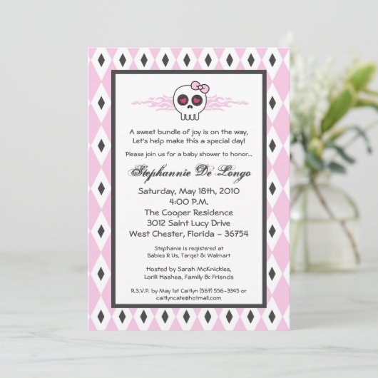 Baby-Duschen-Einladung 12x18 Mädchen PunkRock Einladung (Stehend Vorderseite)