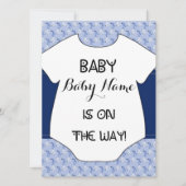 Baby-Duschen-Einladungs-Storch-Bodysuit-Blau Einladung (Vorderseite)
