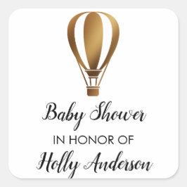 Baby-Duschen-GoldGlitzer-Heißluft-Ballon mit Namen Quadratischer Aufkleber